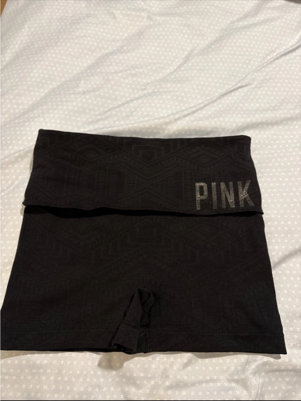 PINK Victoria's Secret Black Fold-Over Waistband Bike Shorts with Logo
